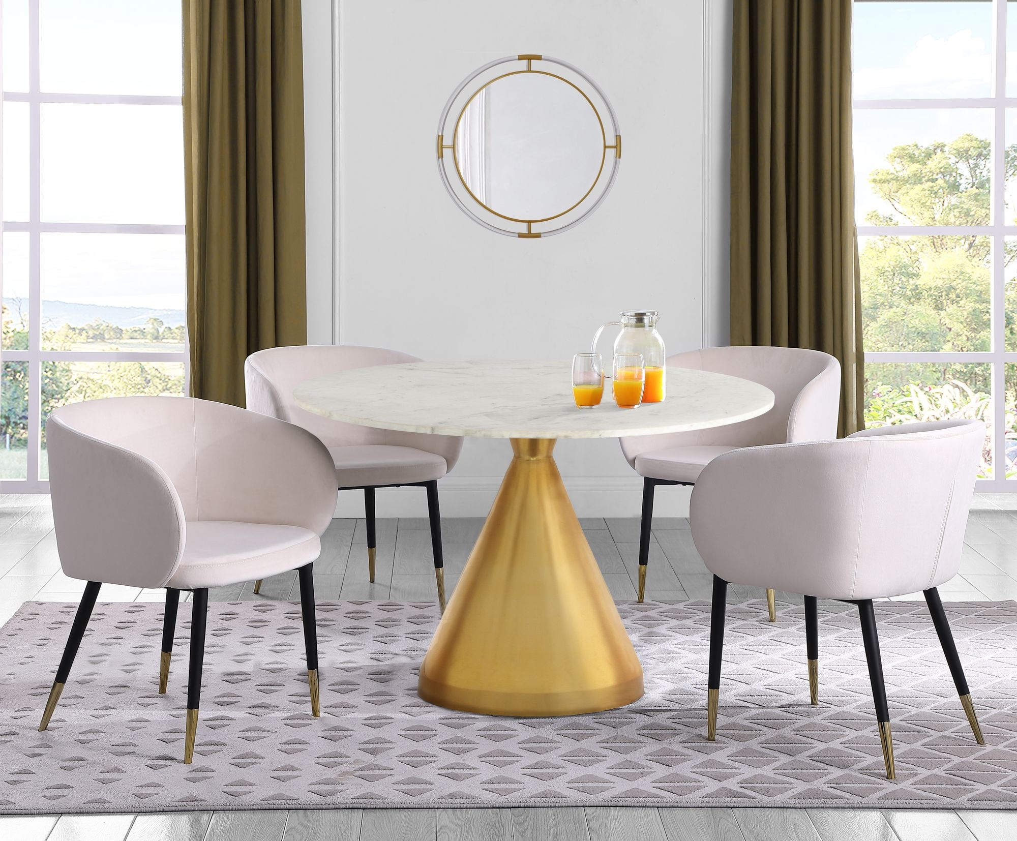 Emery 48" Round Marble Dining Table with Stainless Steel Base