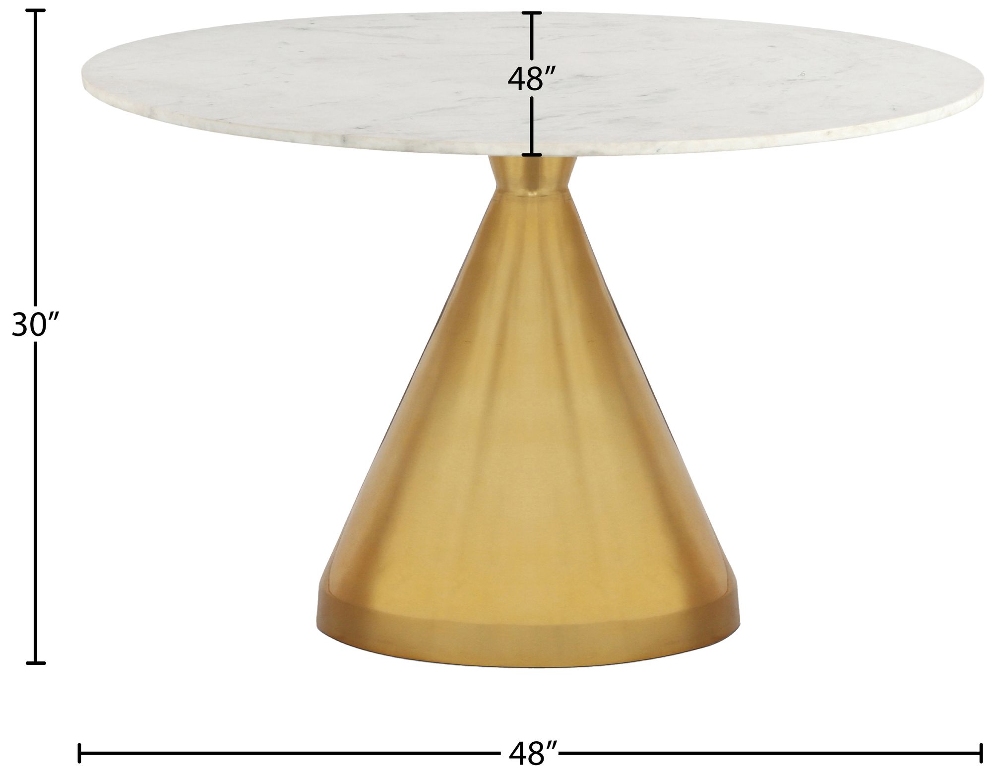 Emery 48" Round Marble Dining Table with Gold Silver Stainless Steel Base