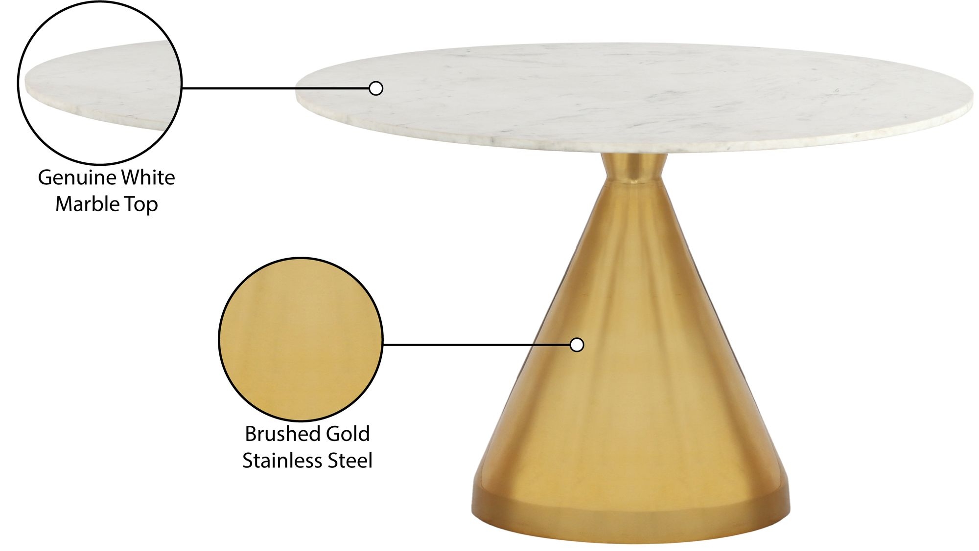 Emery 48" Round Marble Dining Table with Stainless Steel Base