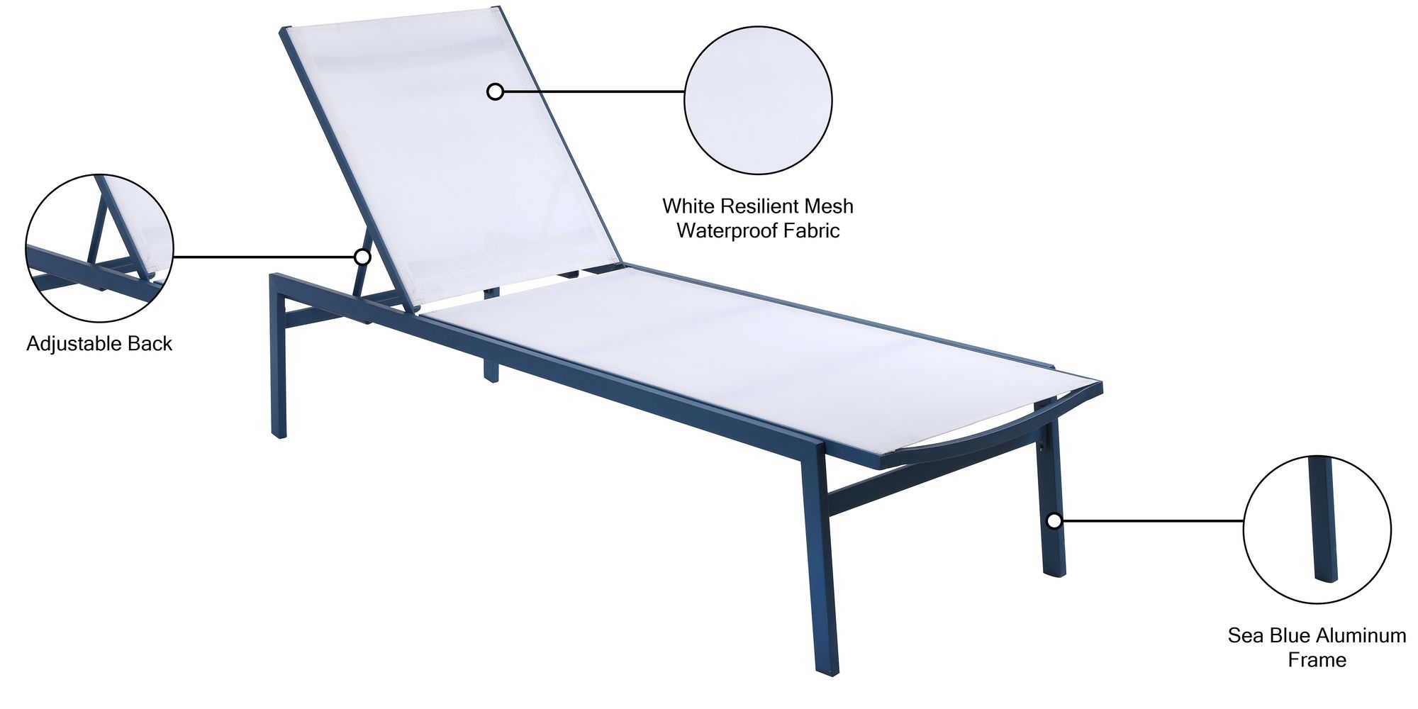 Santorini Outdoor Patio Mesh Waterproof Fabric Chaise Lounge Chair