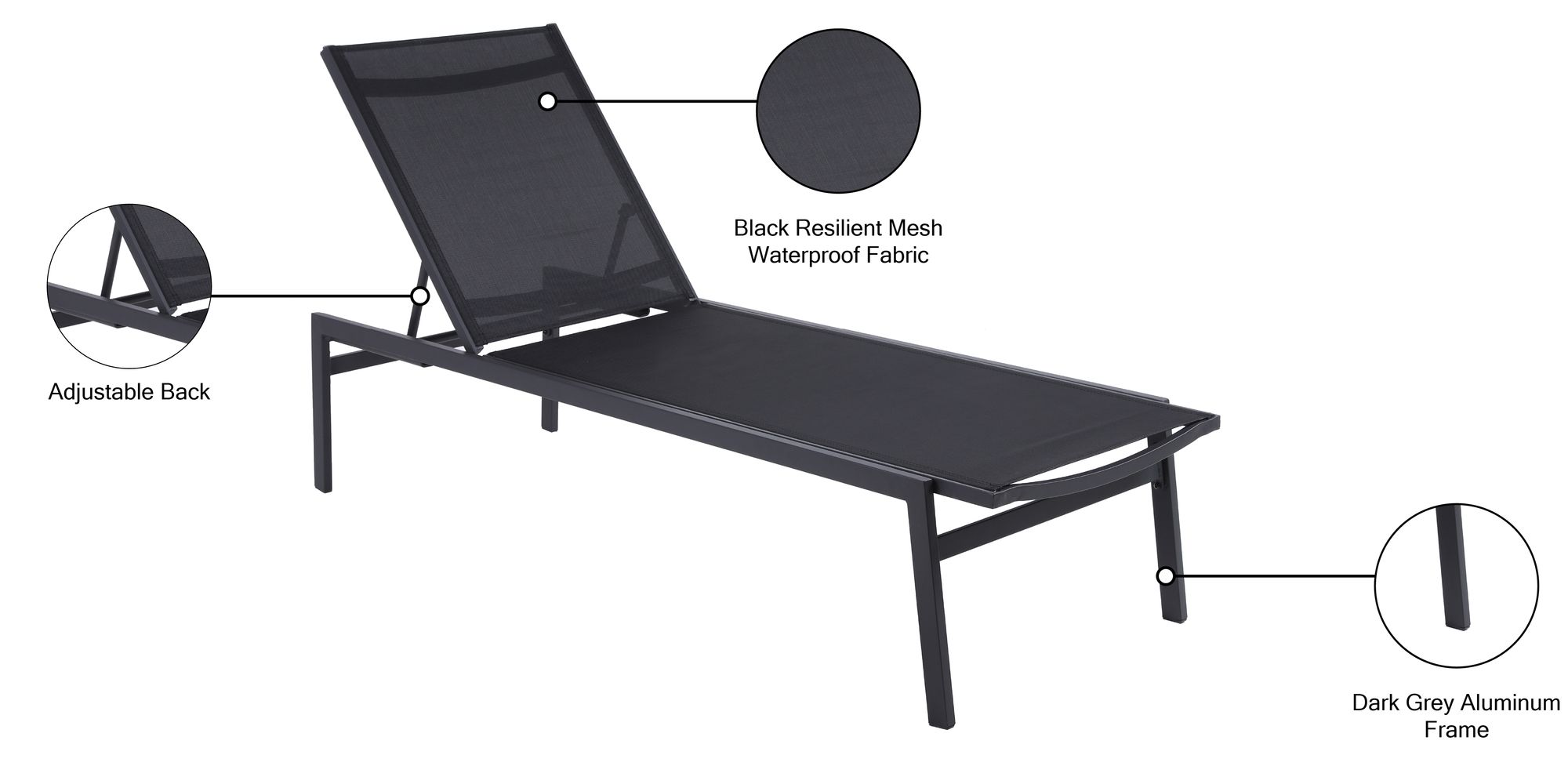 Santorini Outdoor Patio Mesh Waterproof Fabric Chaise Lounge Chair