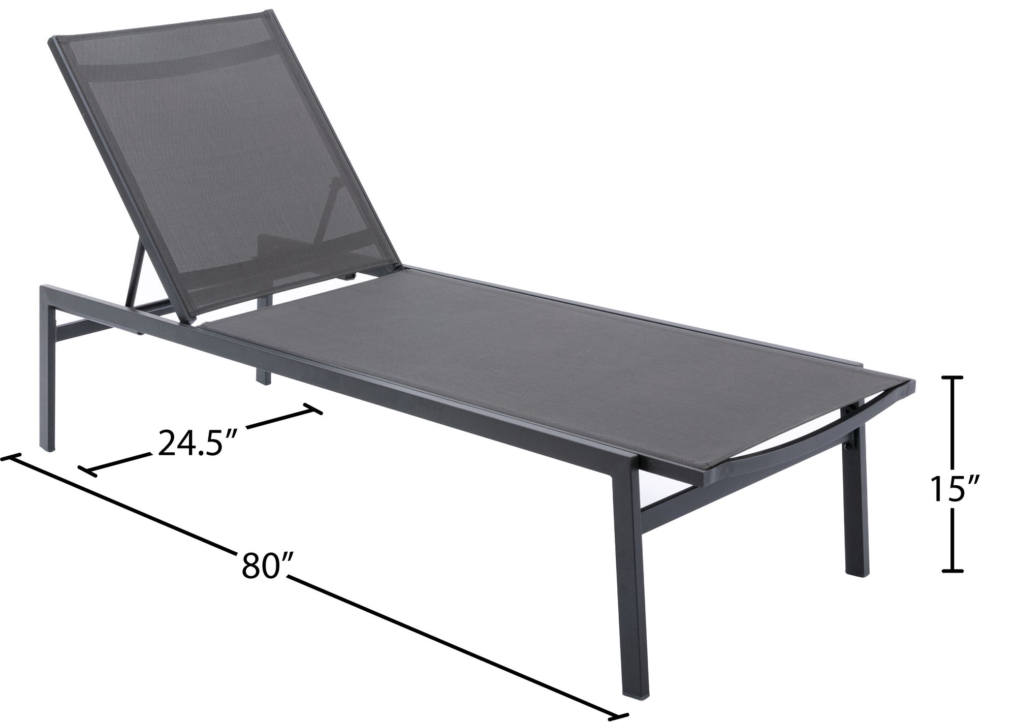Santorini Outdoor Patio Mesh Waterproof Fabric Chaise Lounge Chair with Dark Grey Aluminum Frame