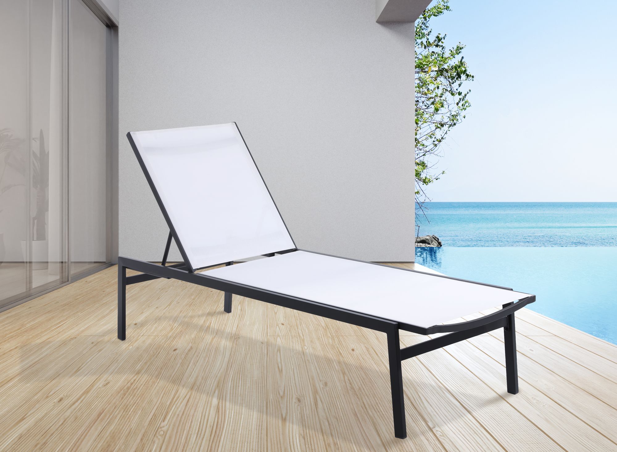 Santorini Outdoor Patio Mesh Waterproof Fabric Chaise Lounge Chair with Dark Grey Aluminum Frame