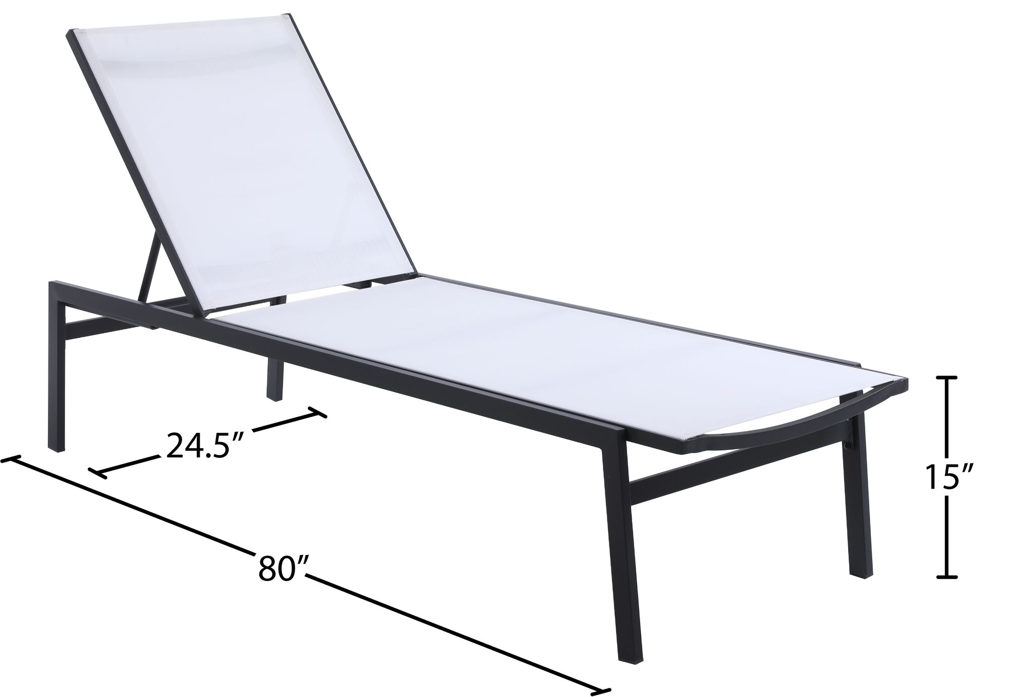 Santorini Outdoor Patio Mesh Waterproof Fabric Chaise Lounge Chair with Dark Grey Aluminum Frame