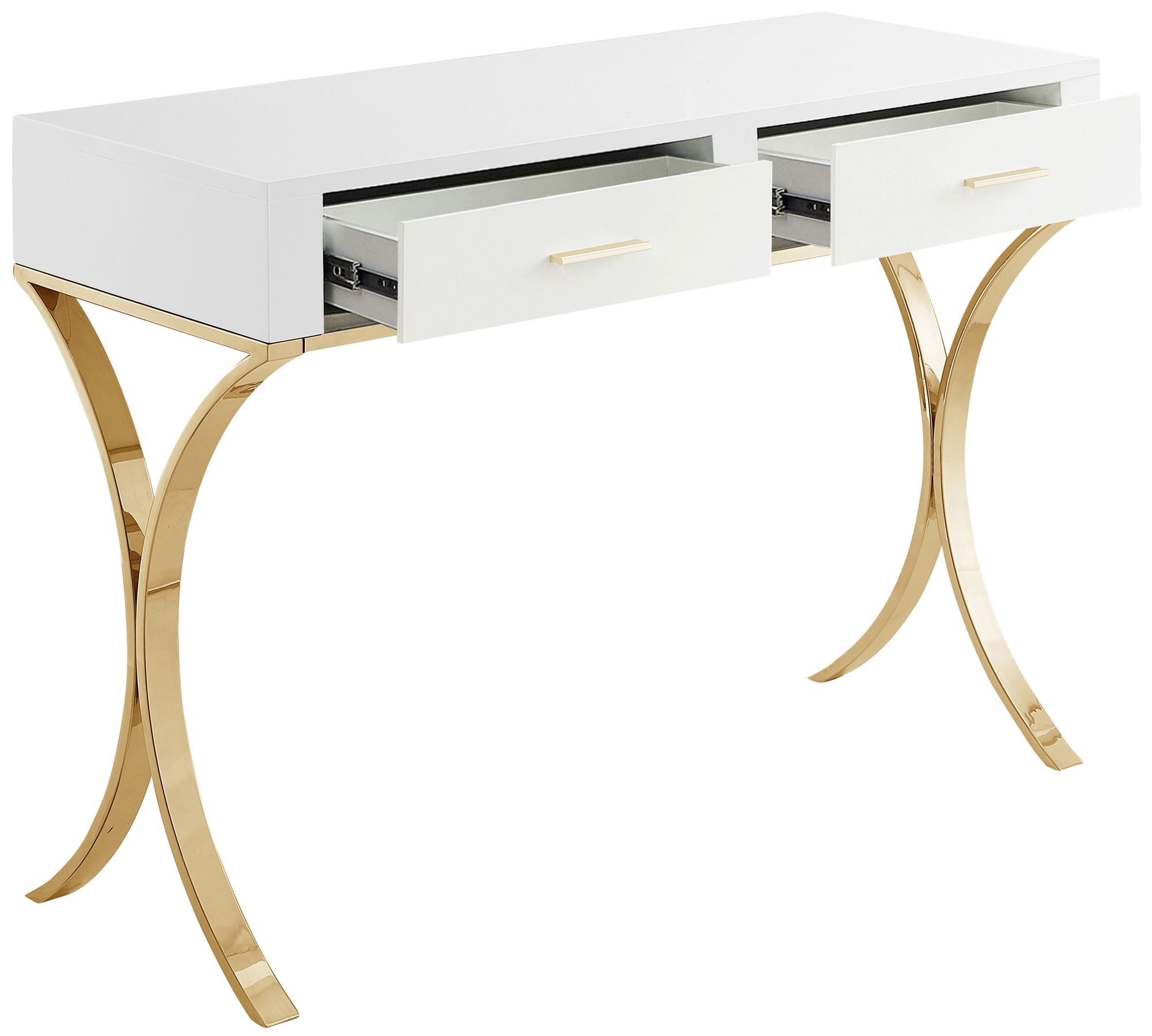 Monroe 2-Drawer Vanity Table with Gold Stainless Steel Legs & Handles