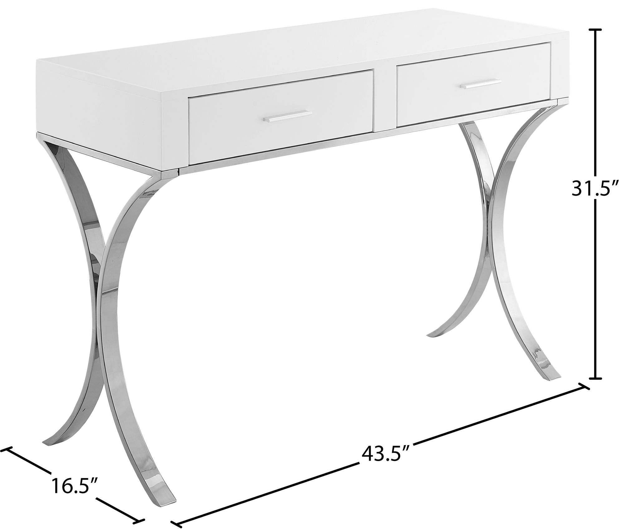 Monroe 2-Drawer Vanity Table with Chrome Stainless Steel Legs & Handles
