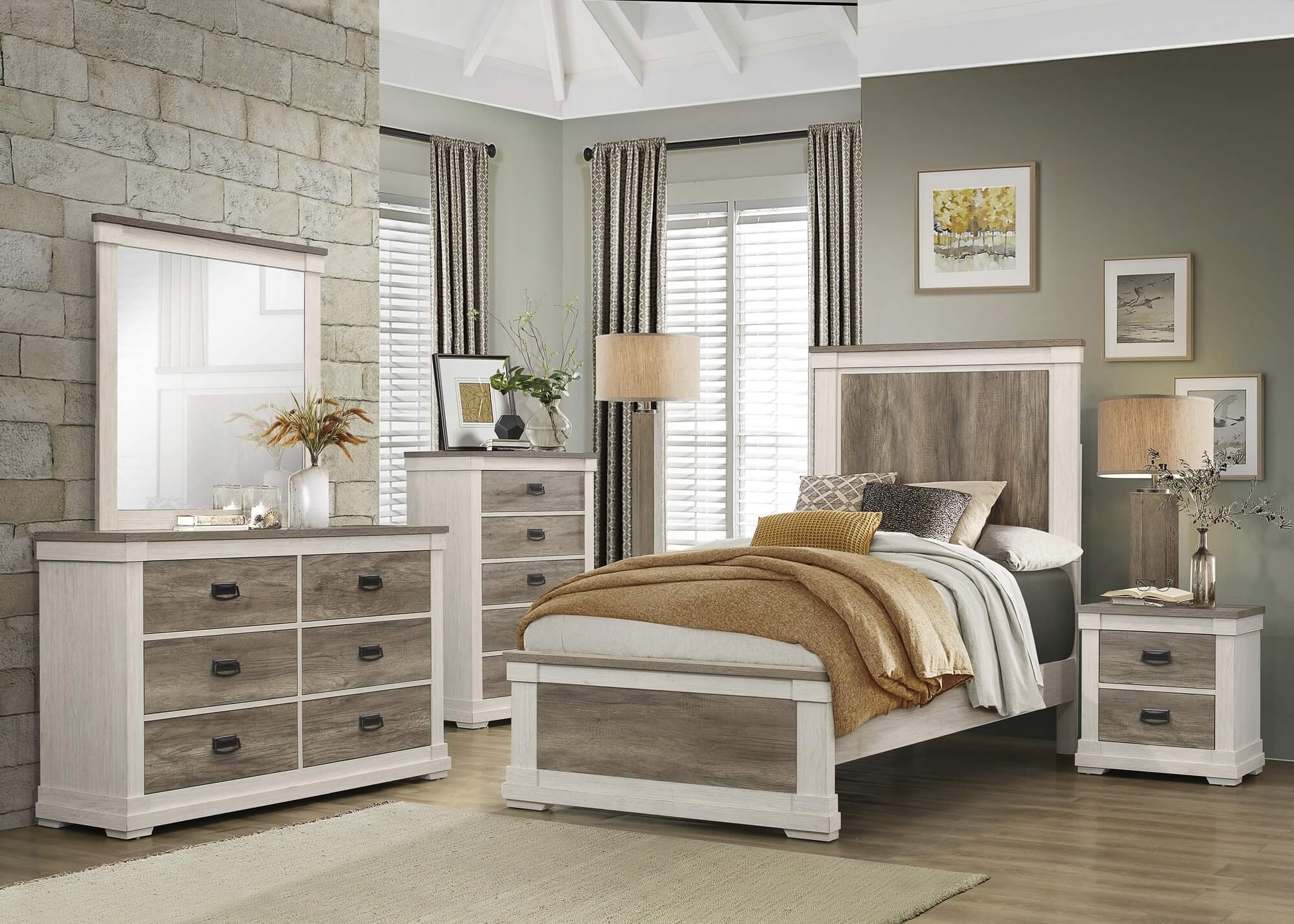 Arcadia Wood/Wood Veneer Bed, Twin Size