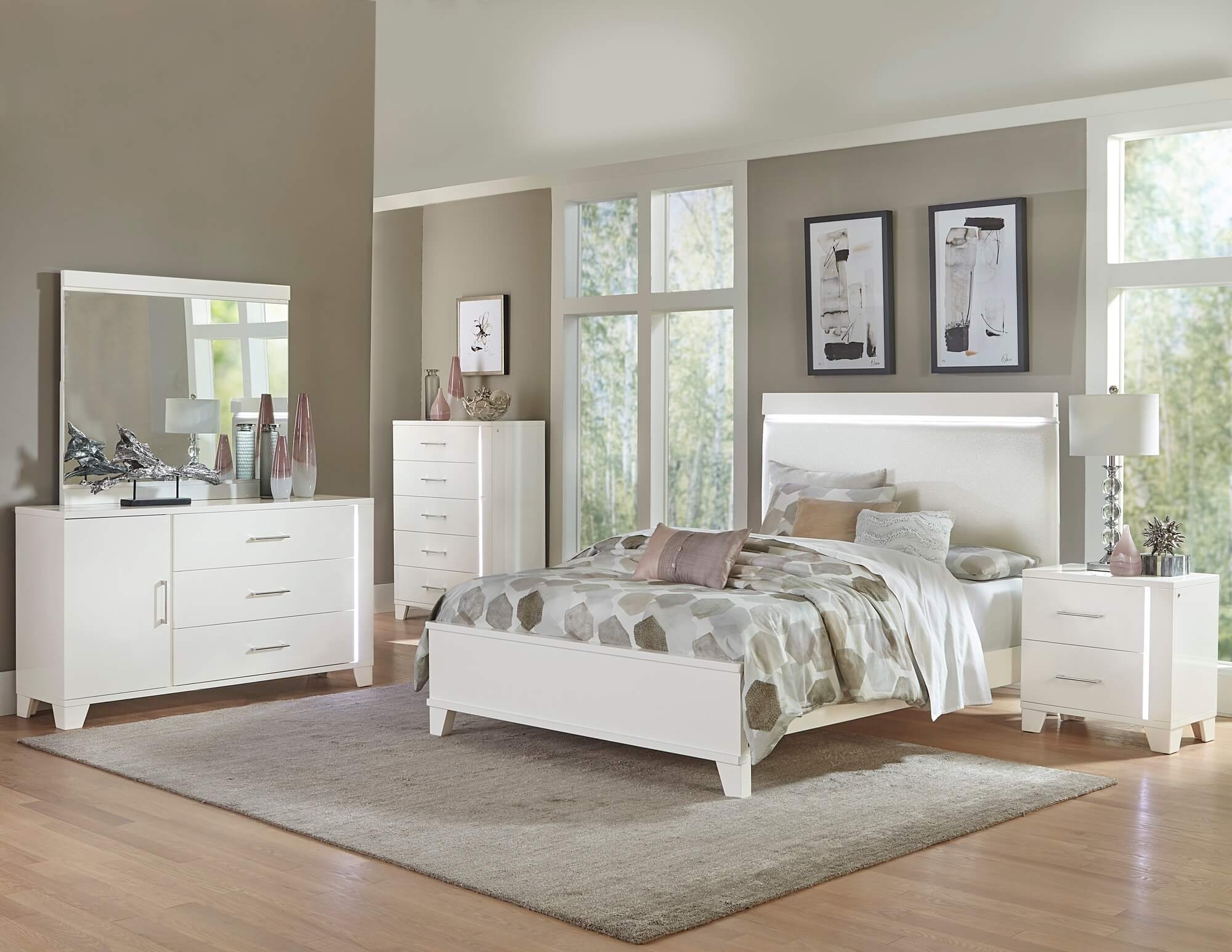 Kerren Leatherette/Wood Bed with LED Lighting, Queen Size