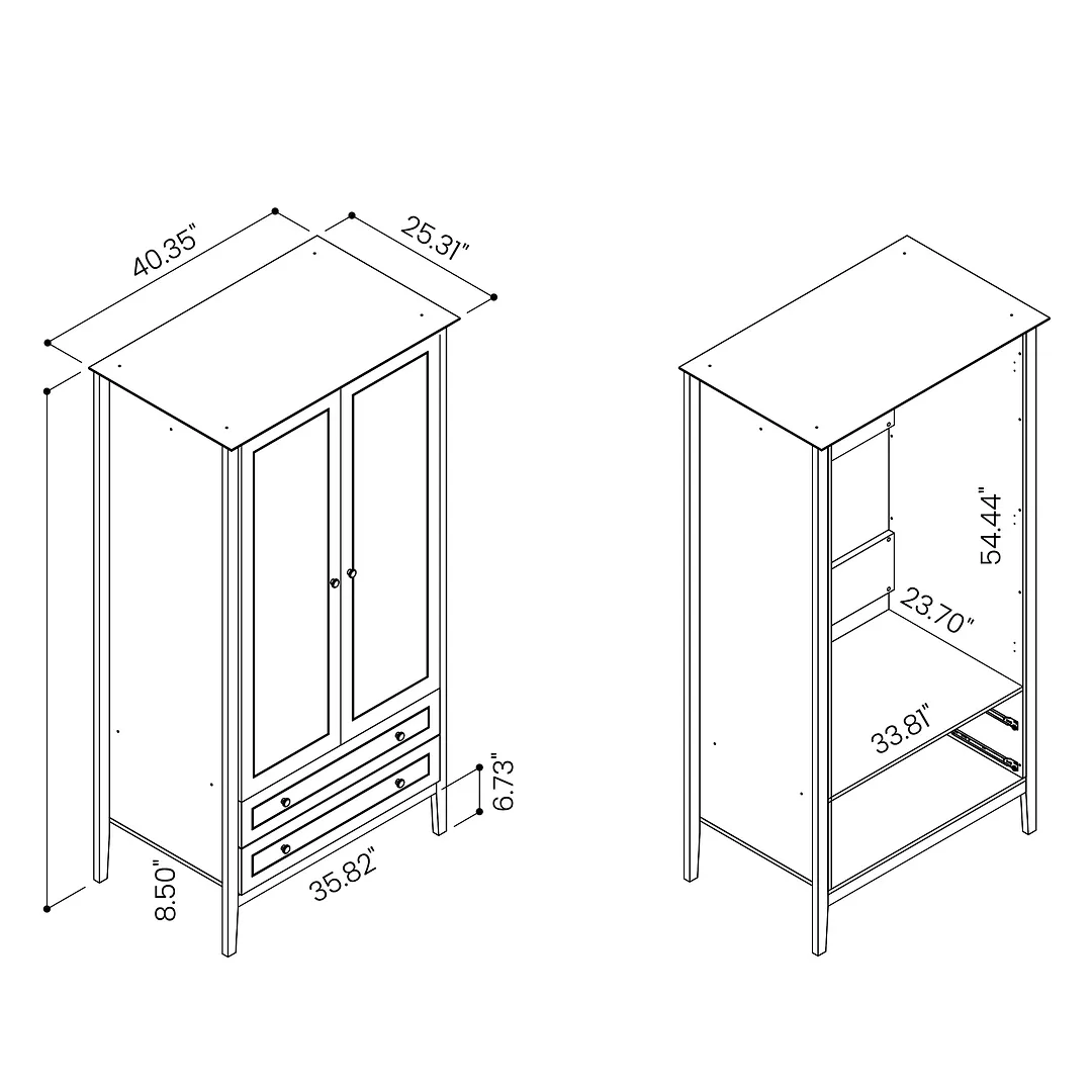 Crown Full Wardrobe w/Hanging & 2 Drawers 