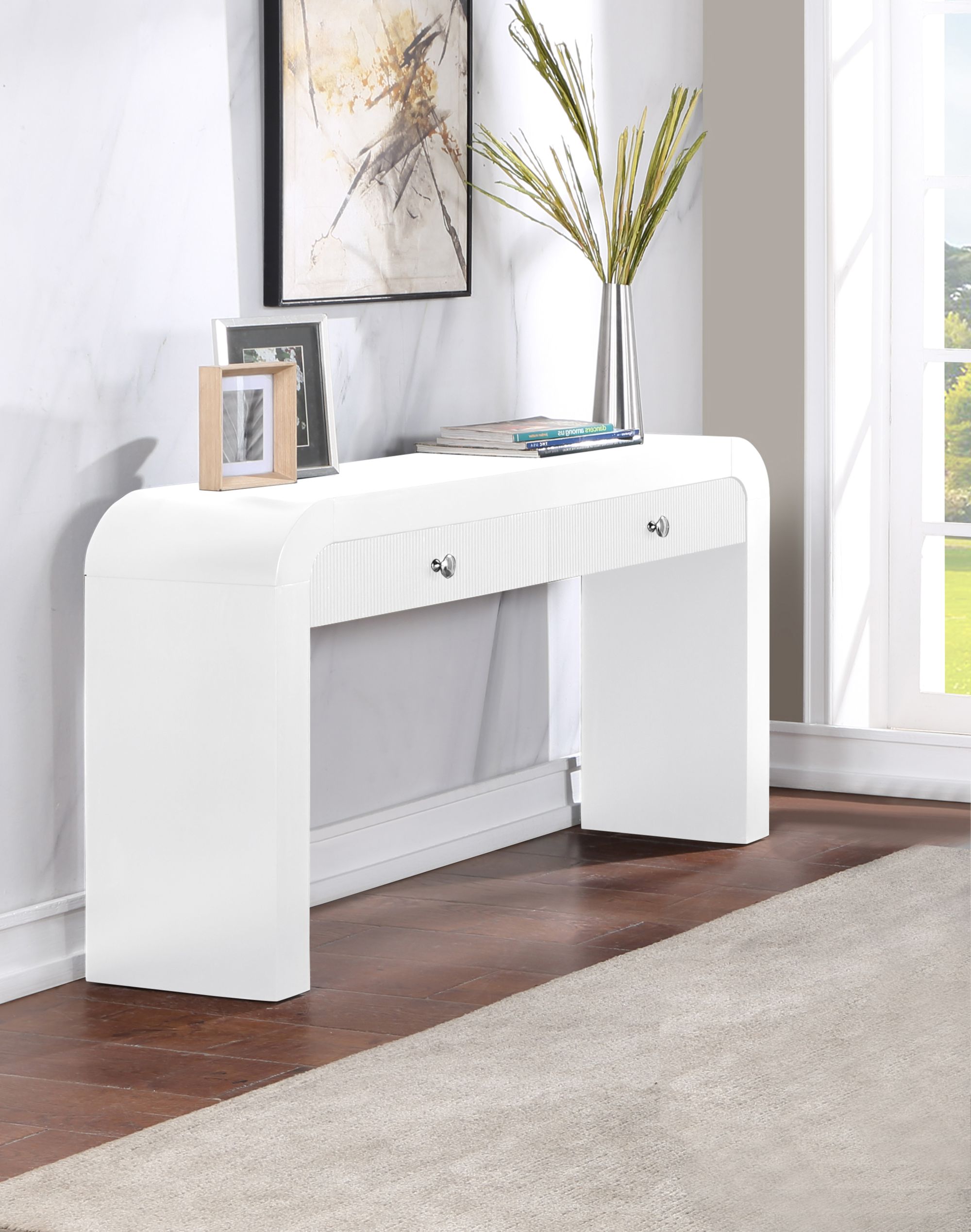 Artisto 54" Rectangular 2-Drawer Ash Wood Veneer Console Table