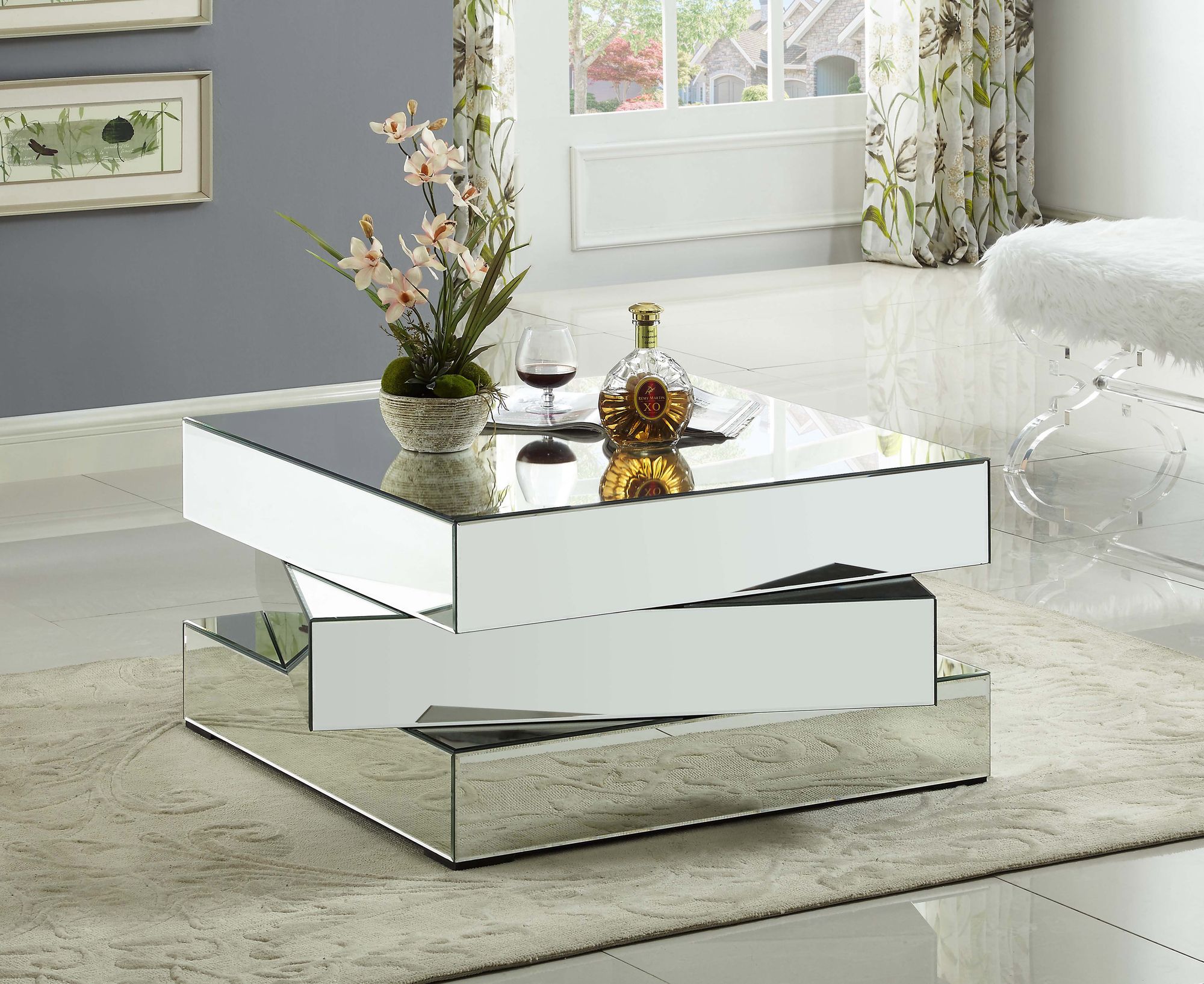 Haven 39.5" Square Mirrored Coffee Table