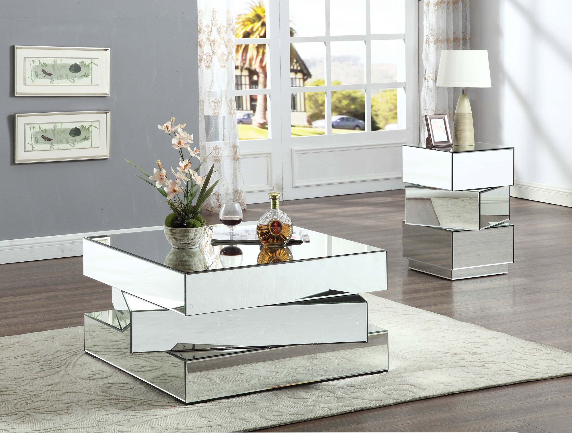 Haven 39.5" Square Mirrored Coffee Table