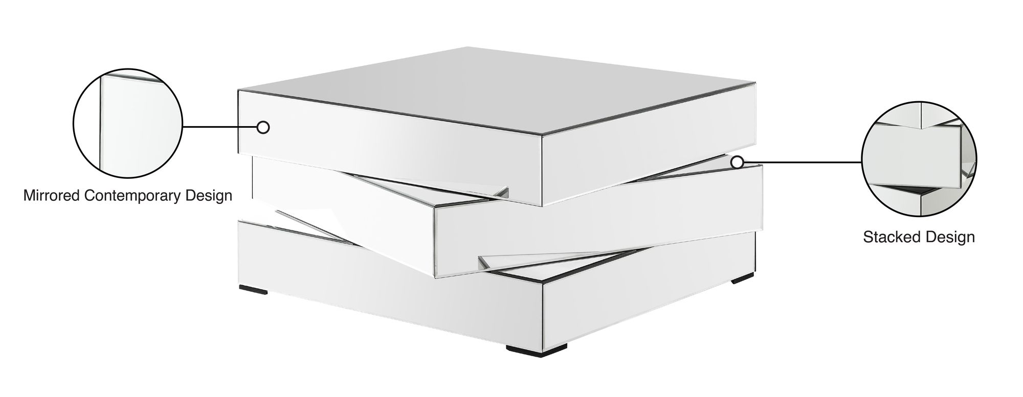 Haven 39.5" Square Mirrored Coffee Table