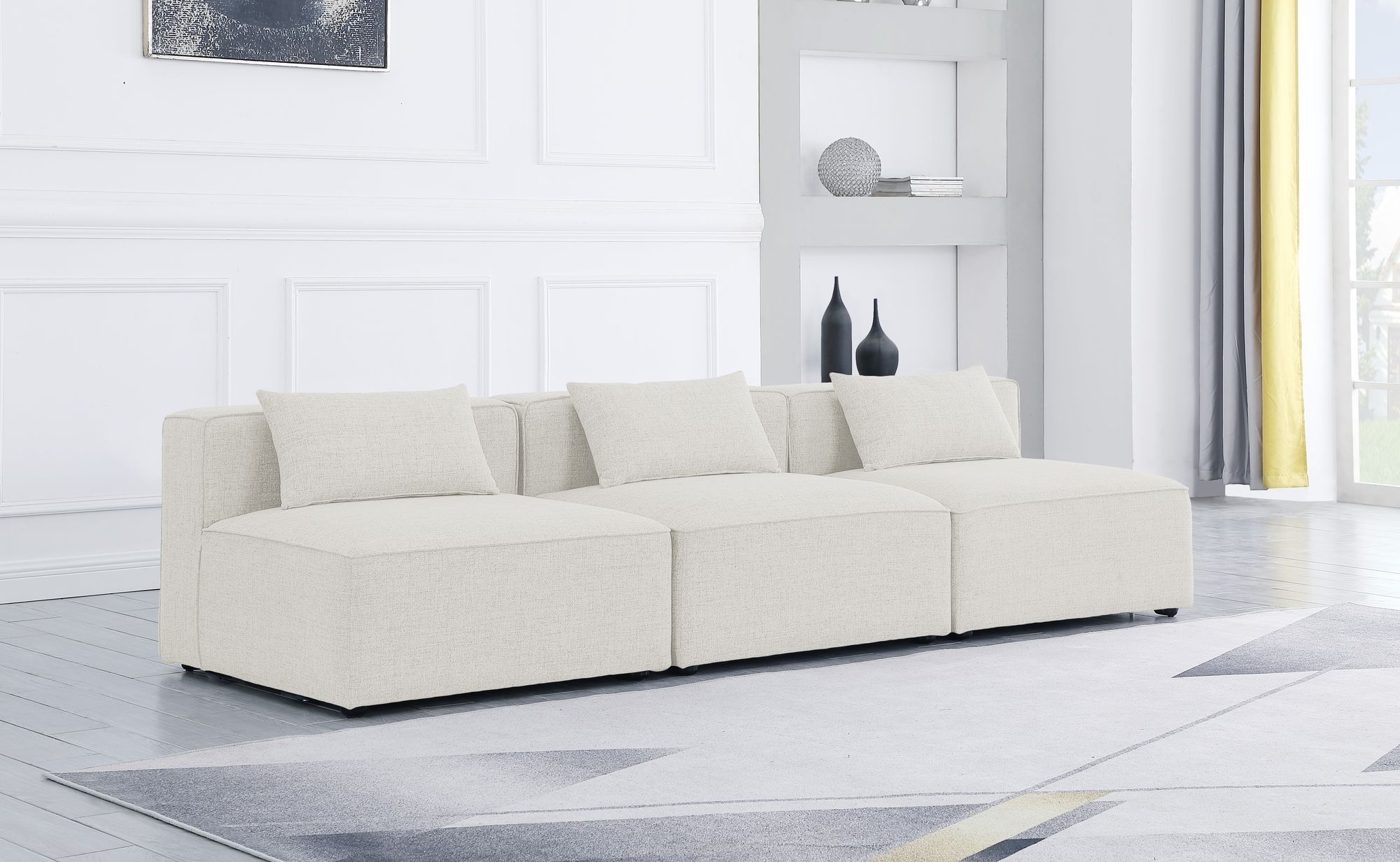 Cube 108" Linen Fabric Modular Armless Sofa