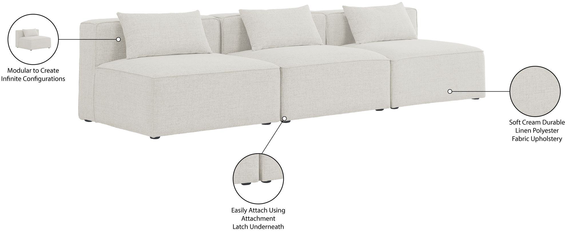 Cube 108" Linen Fabric Modular Armless Sofa