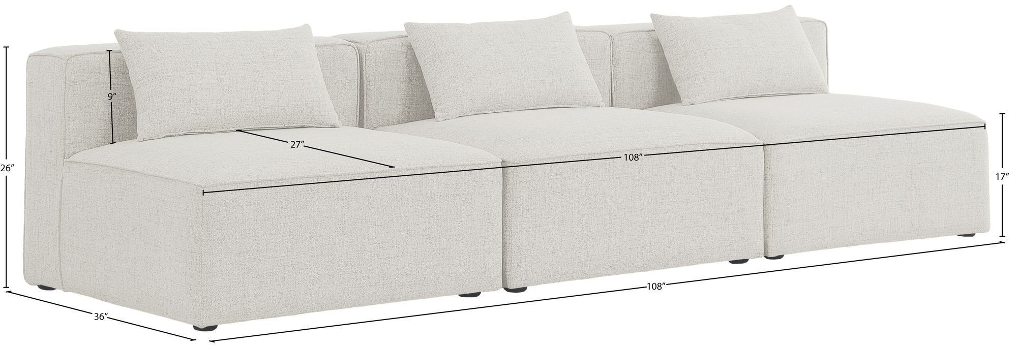 Cube 108" Linen Fabric Modular Armless Sofa