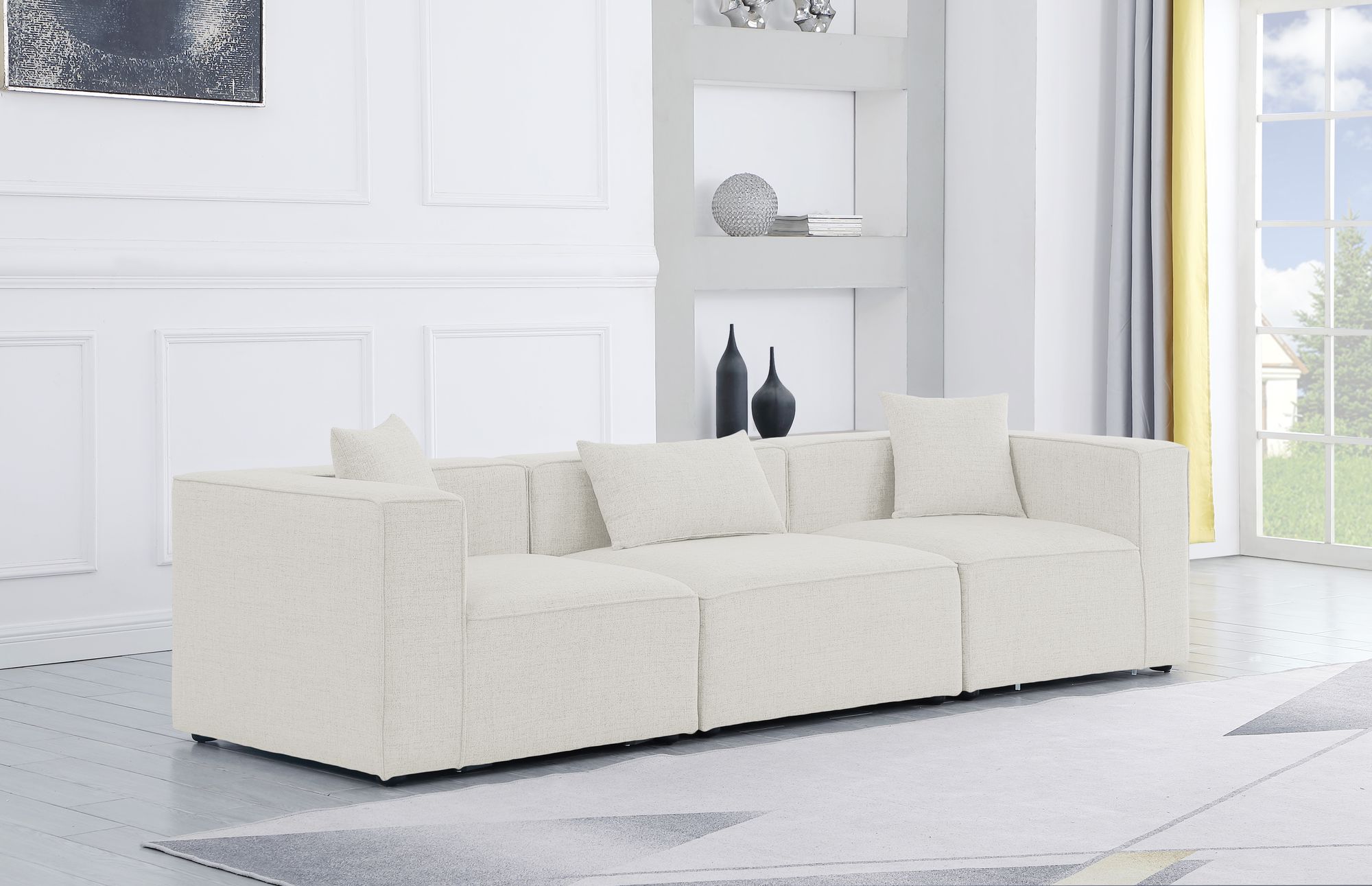 Cube 108" Linen Fabric Modular Sofa