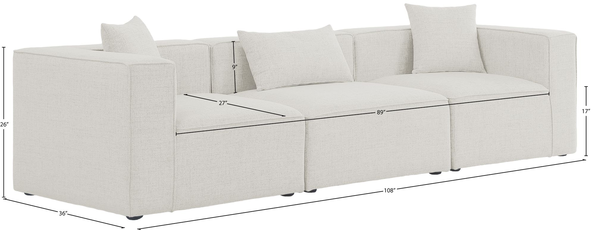 Cube 108" Linen Fabric Modular Sofa