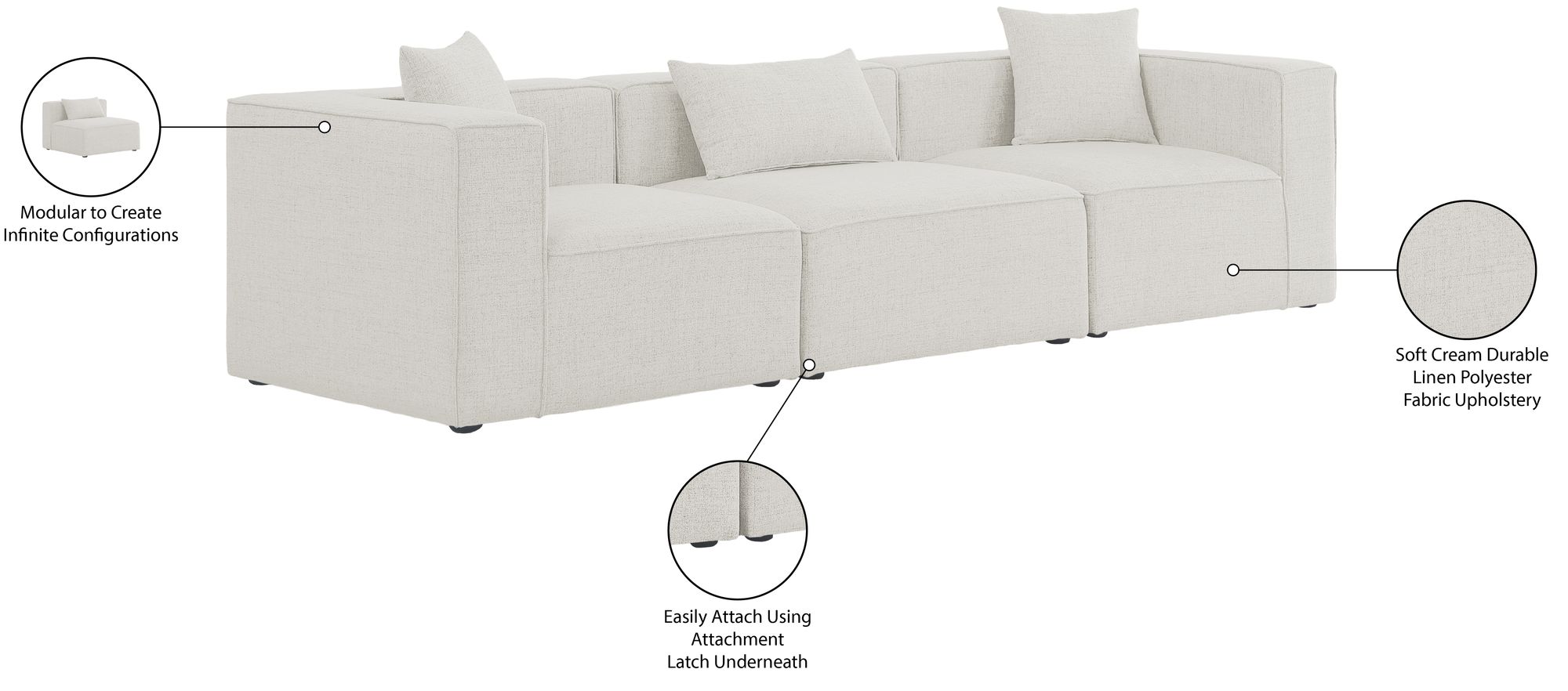 Cube 108" Linen Fabric Modular Sofa