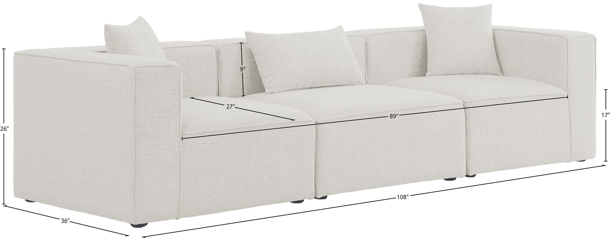 Cube 108" Linen Fabric Modular Sofa