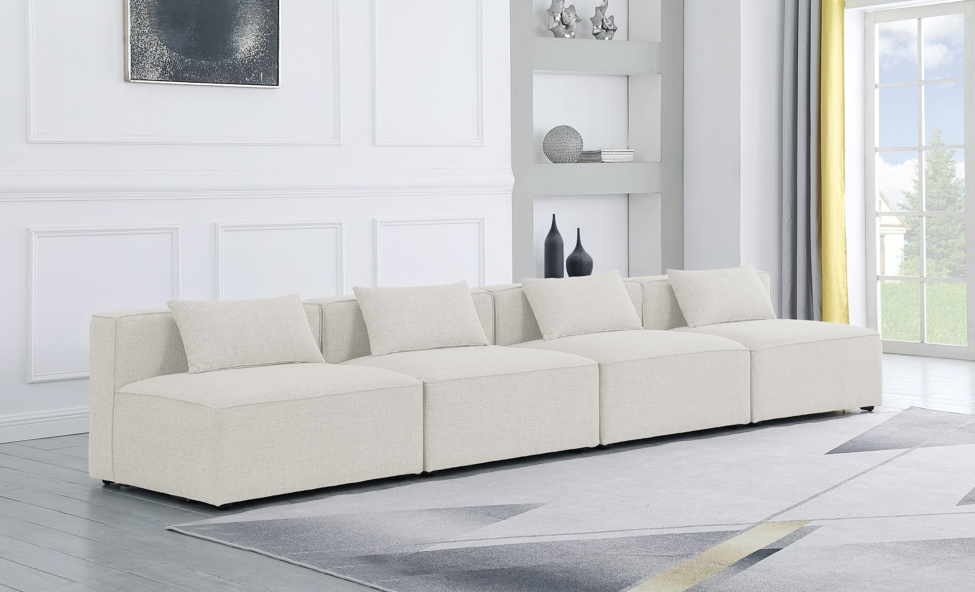 Cube 144" Linen Fabric Modular Armless Sofa