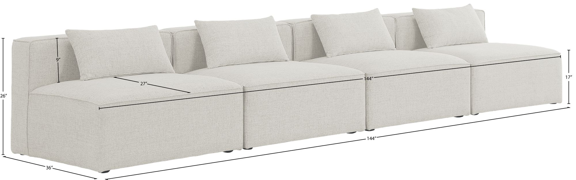 Cube 144" Linen Fabric Modular Armless Sofa