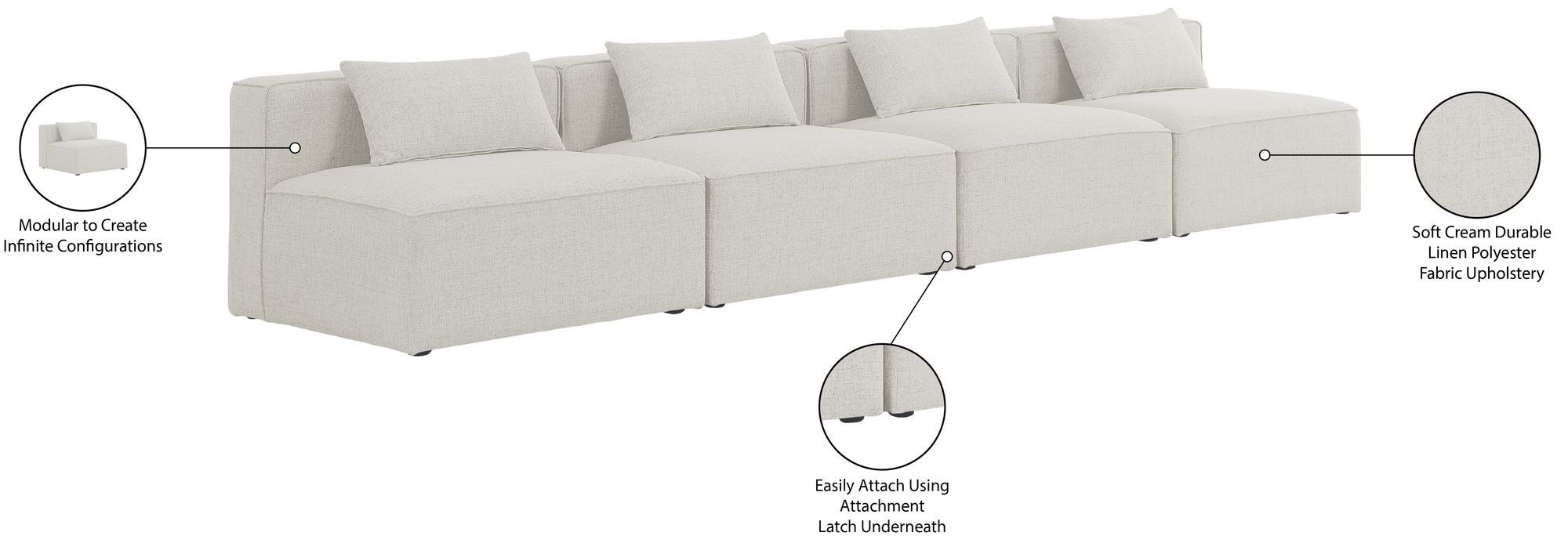 Cube 144" Linen Fabric Modular Armless Sofa