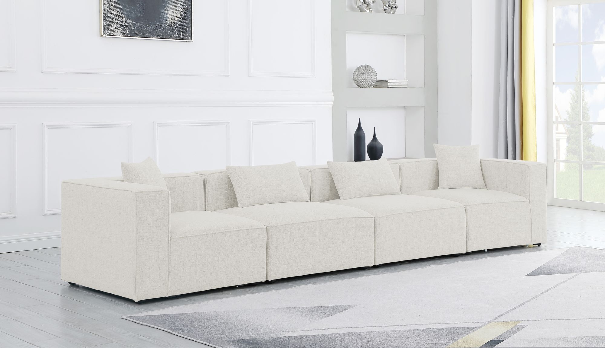Cube 144" Linen Fabric Modular Sofa