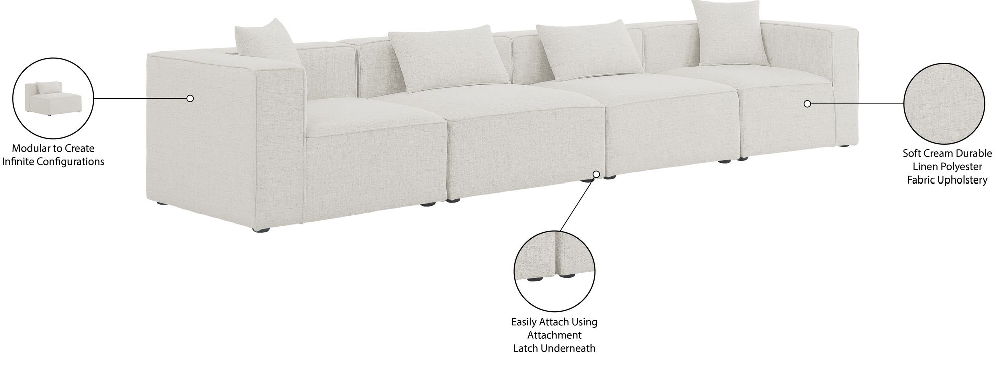 Cube 144" Linen Fabric Modular Sofa