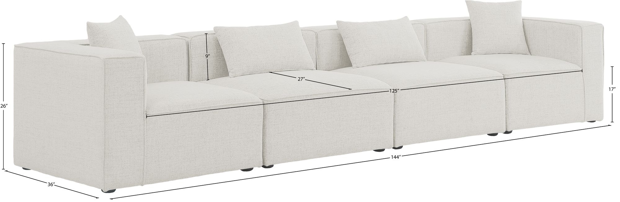 Cube 144" Linen Fabric Modular Sofa