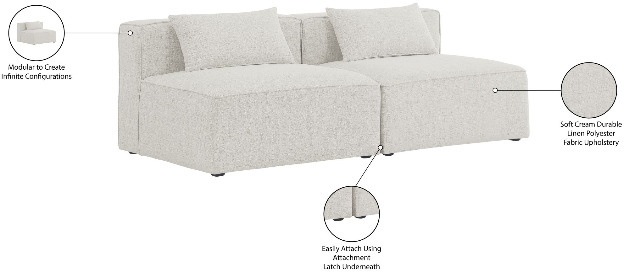 Cube 72" Linen Fabric Modular Armless Sofa