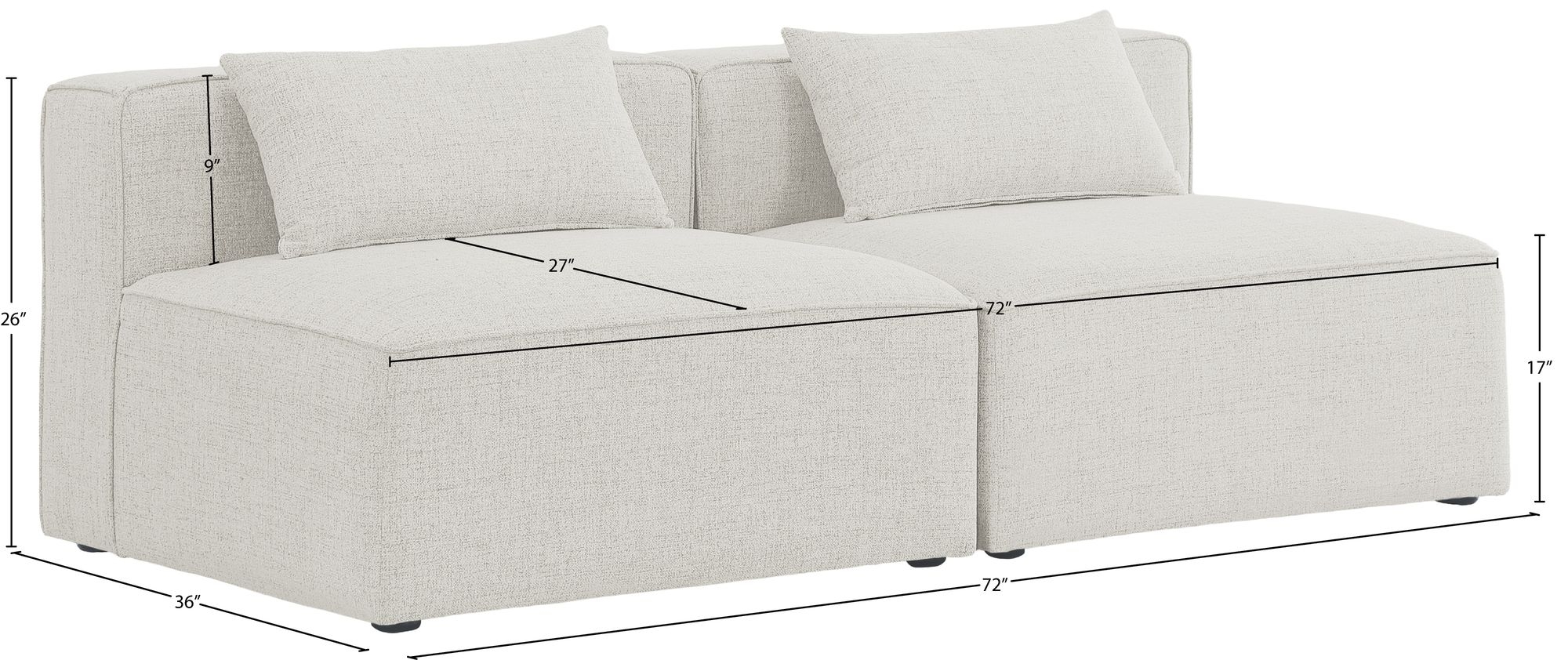 Cube 72" Linen Fabric Modular Armless Sofa