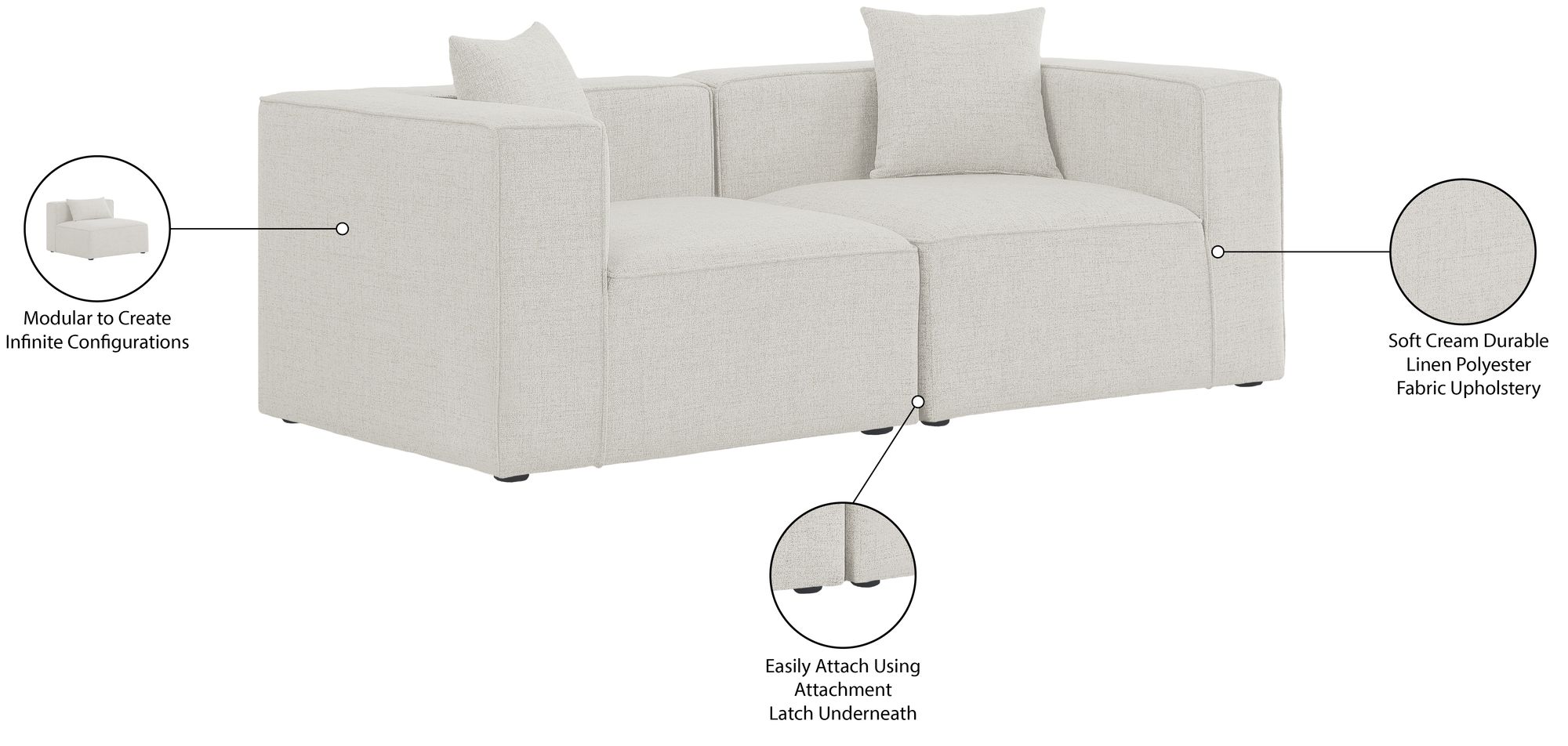 Cube 72" Linen Fabric Modular Sofa