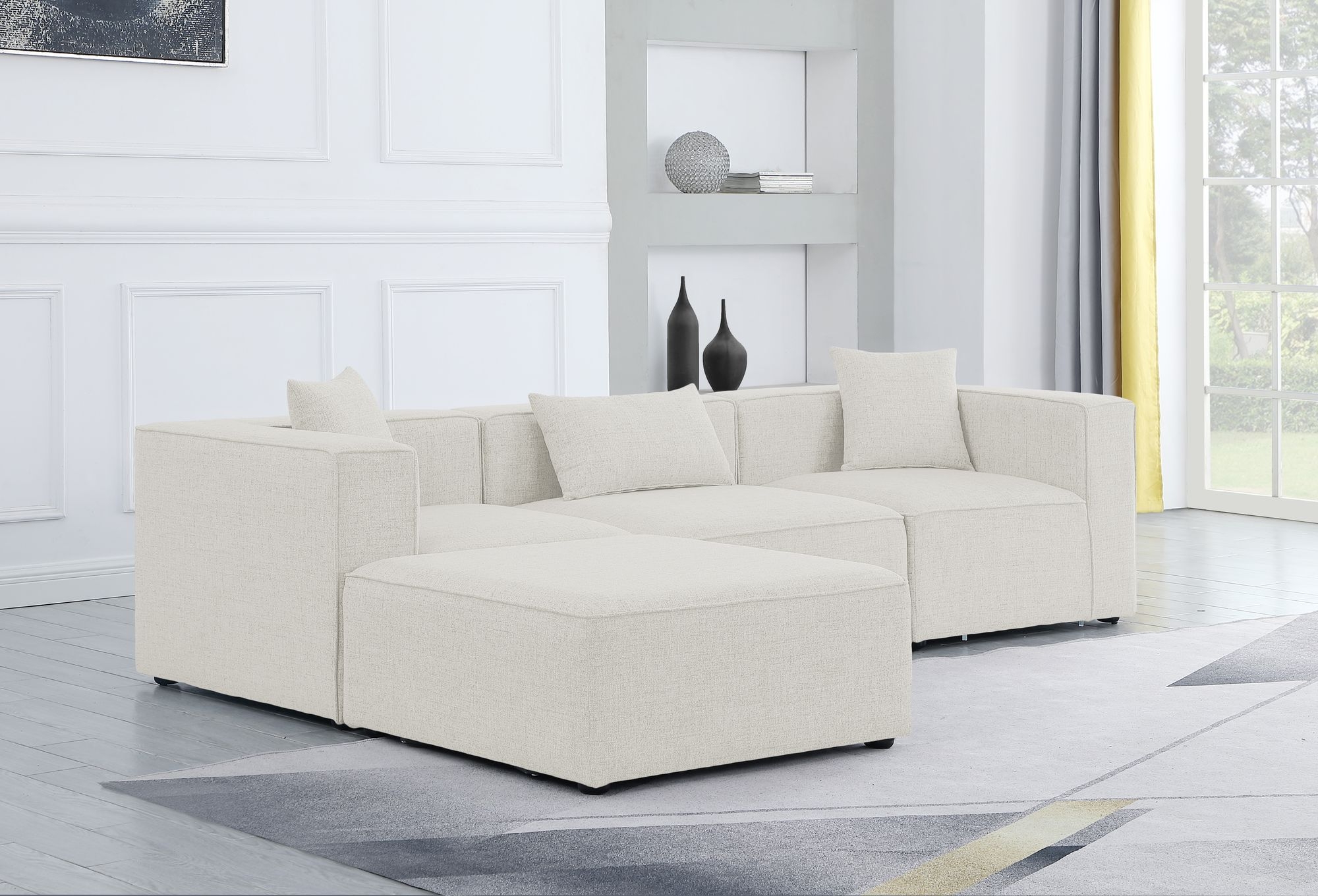 Cube 108" 4-Piece Linen Fabric Modular Sectional