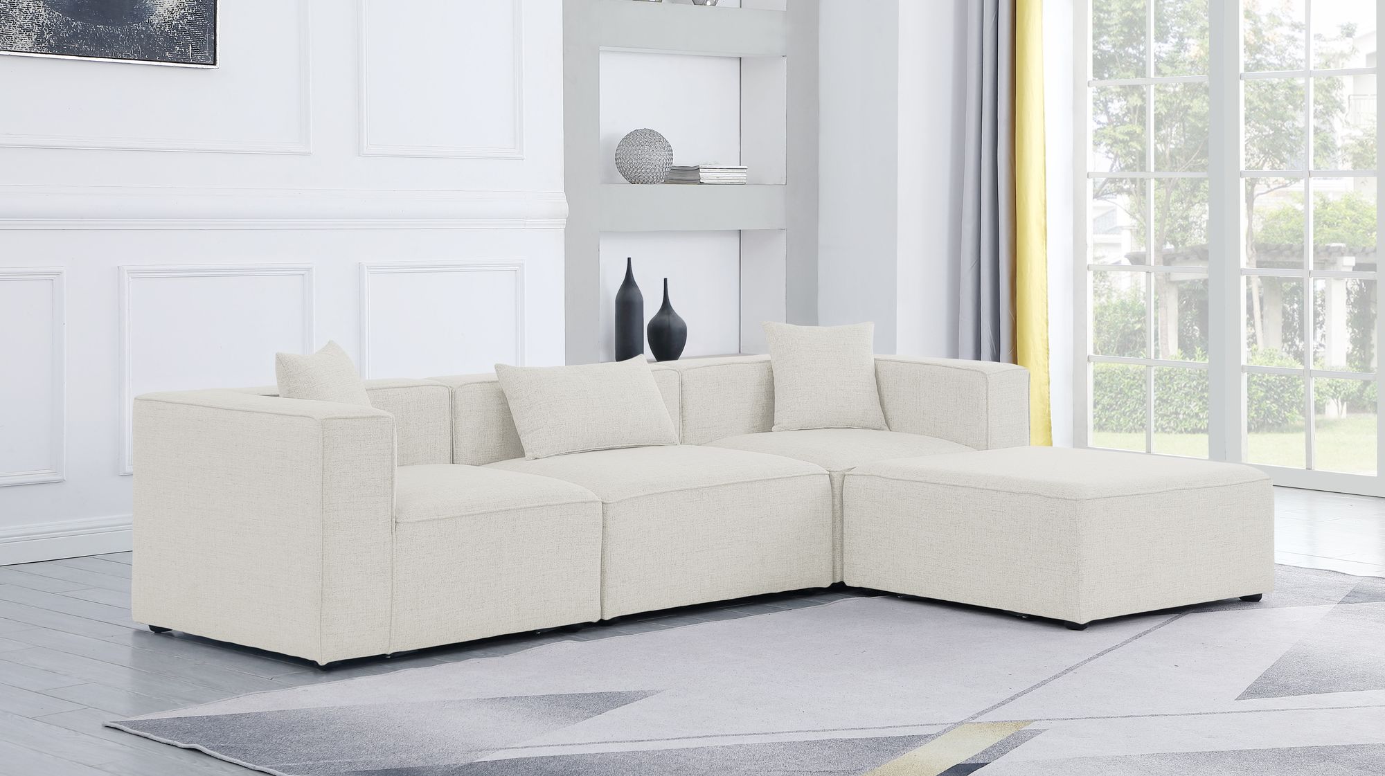 Cube 108" 4-Piece Linen Fabric Modular Sectional