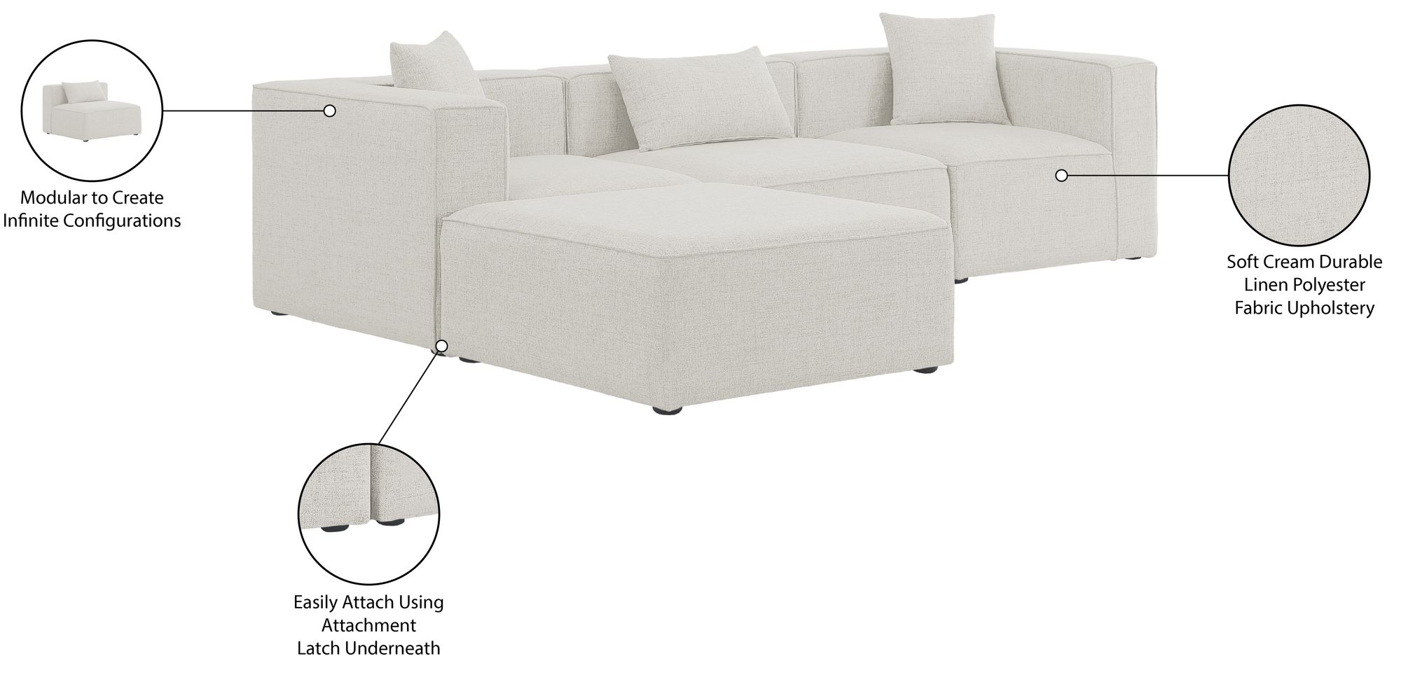 Cube 108" 4-Piece Linen Fabric Modular Sectional