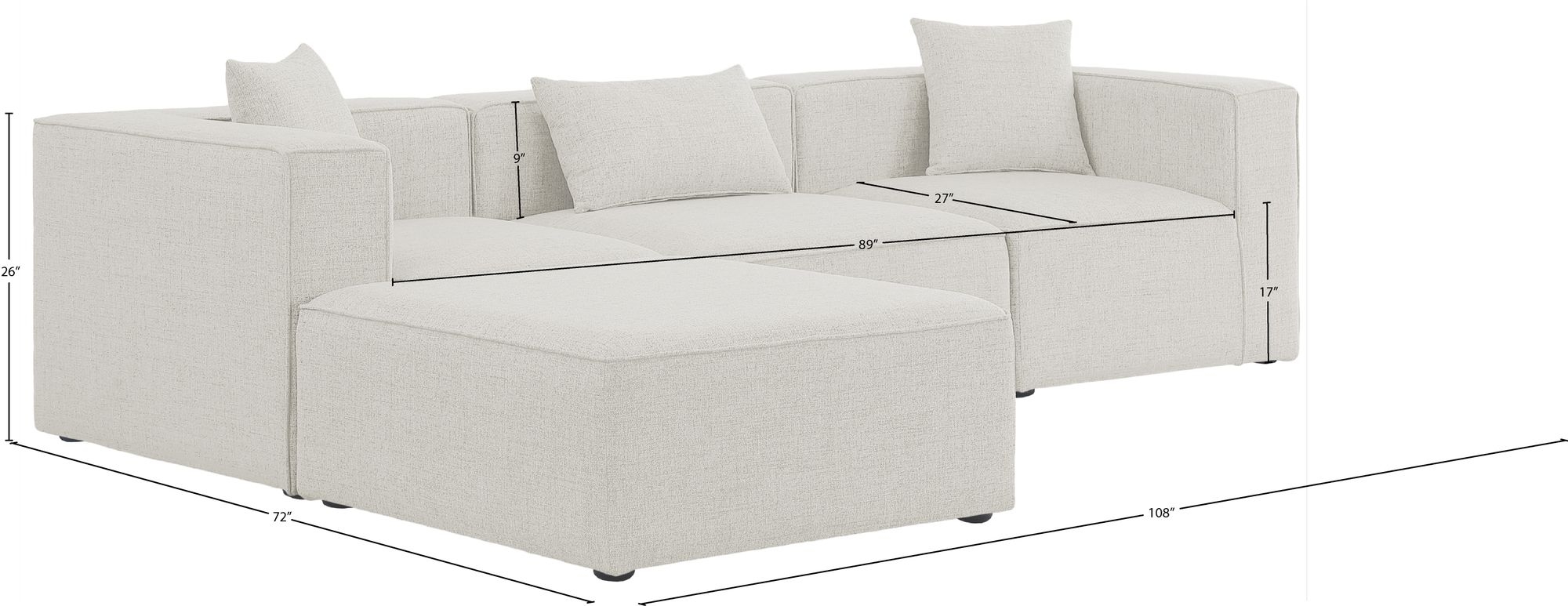 Cube 108" 4-Piece Linen Fabric Modular Sectional