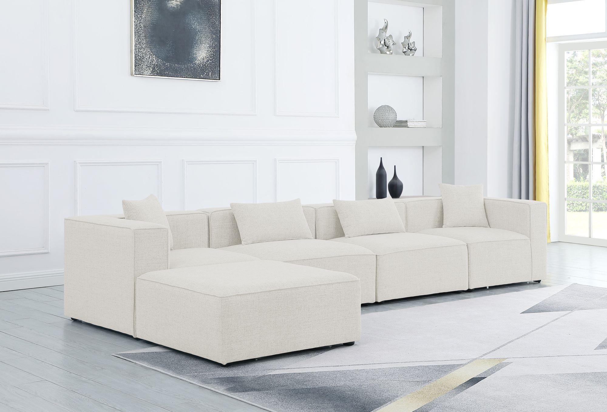 Cube 144" 5-Piece Linen Fabric Modular Sectional