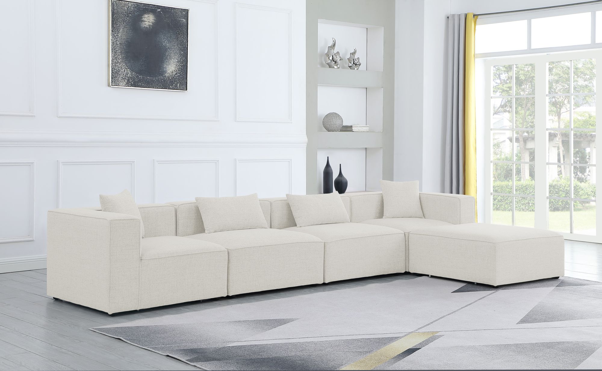 Cube 144" 5-Piece Linen Fabric Modular Sectional