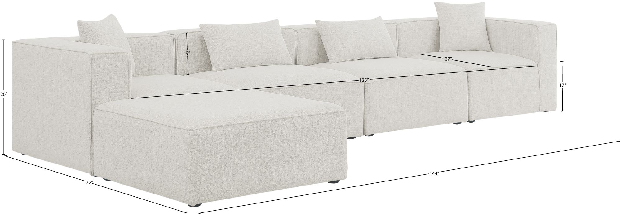 Cube 144" 5-Piece Linen Fabric Modular Sectional