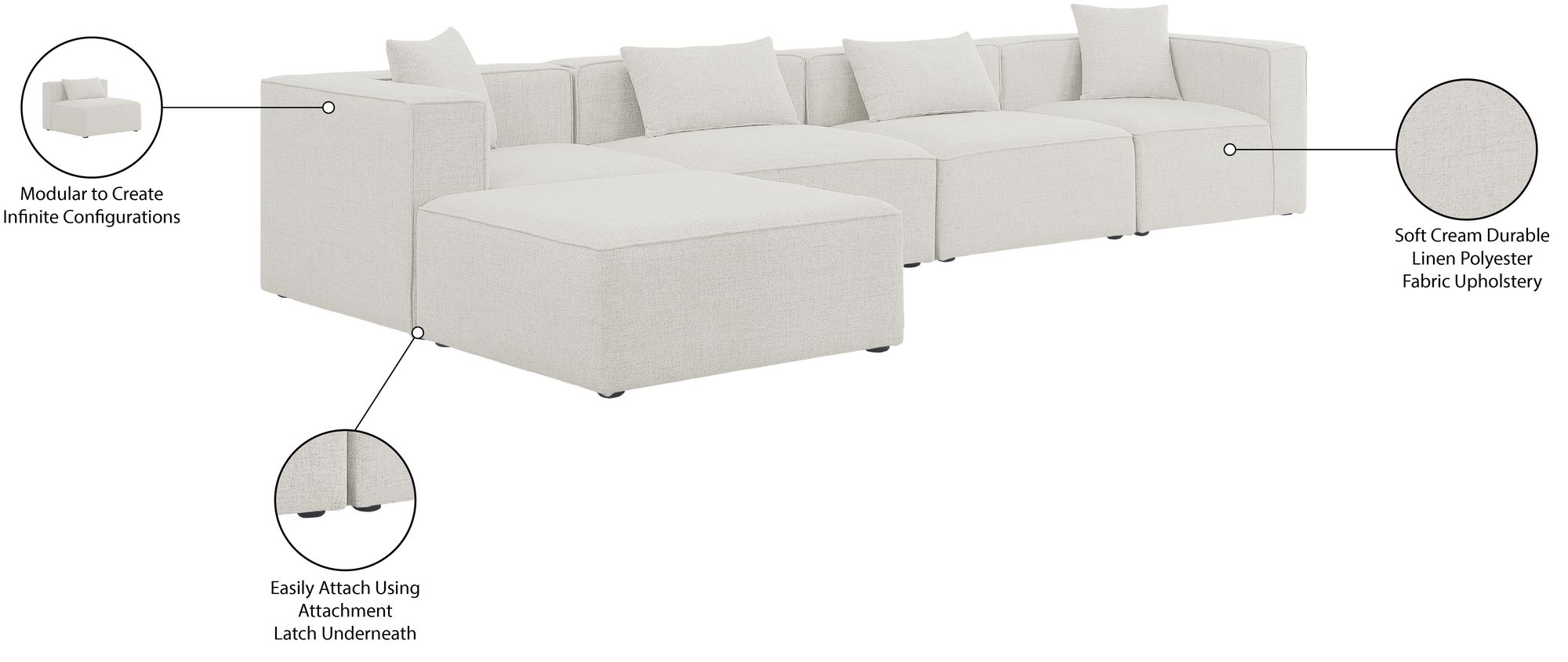Cube 144" 5-Piece Linen Fabric Modular Sectional