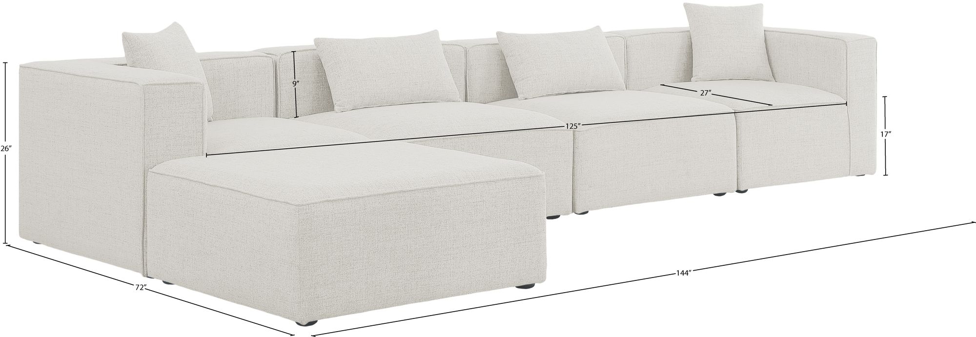 Cube 144" 5-Piece Linen Fabric Modular Sectional