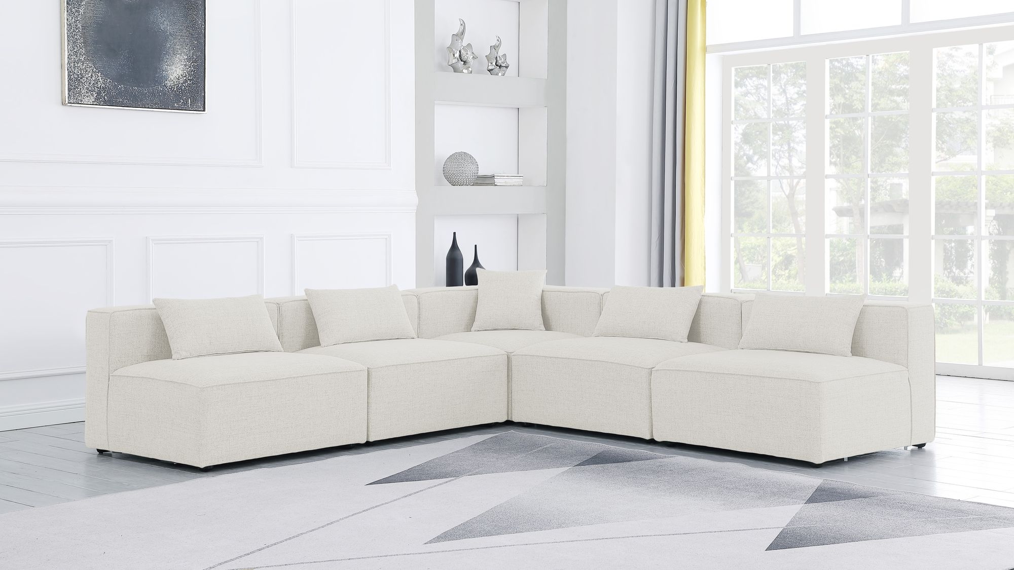 Cube 108" 5-Piece Linen Fabric Modular Armless Sectional
