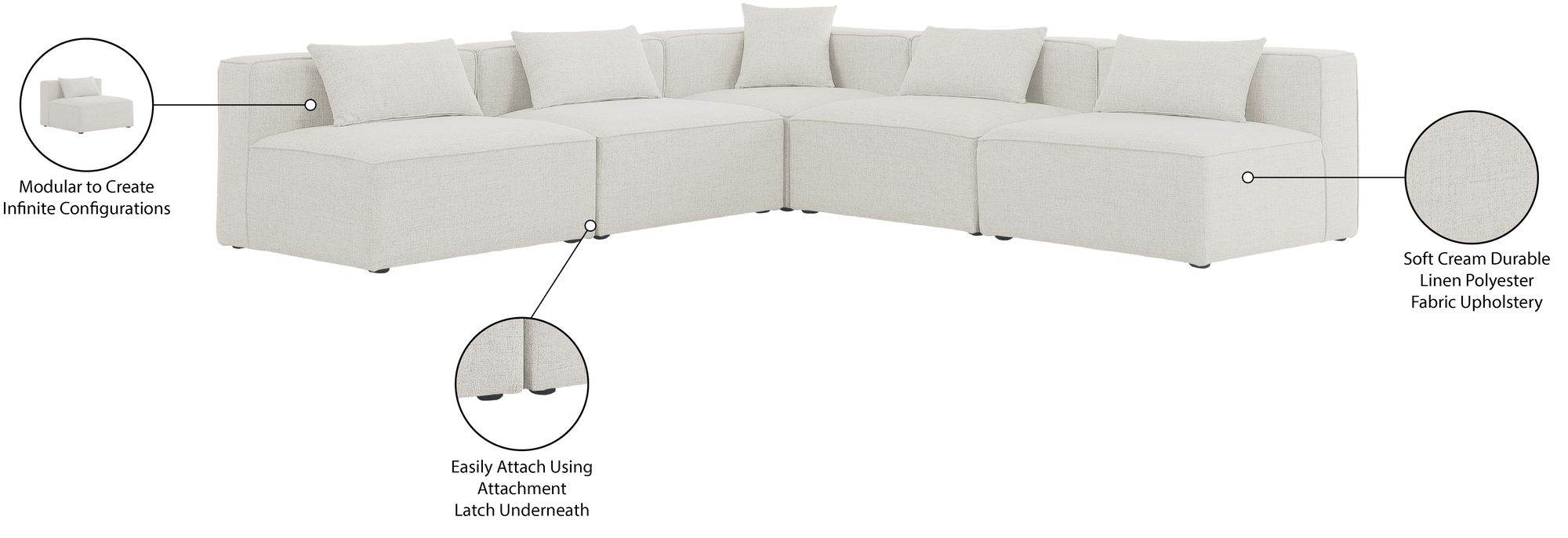 Cube 108" 5-Piece Linen Fabric Modular Armless Sectional