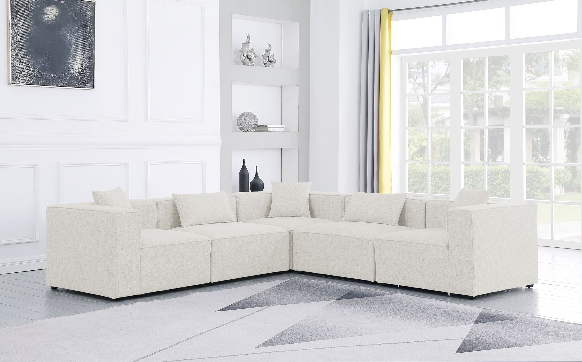 Cube 108" 5-Piece Linen Fabric Modular Sectional