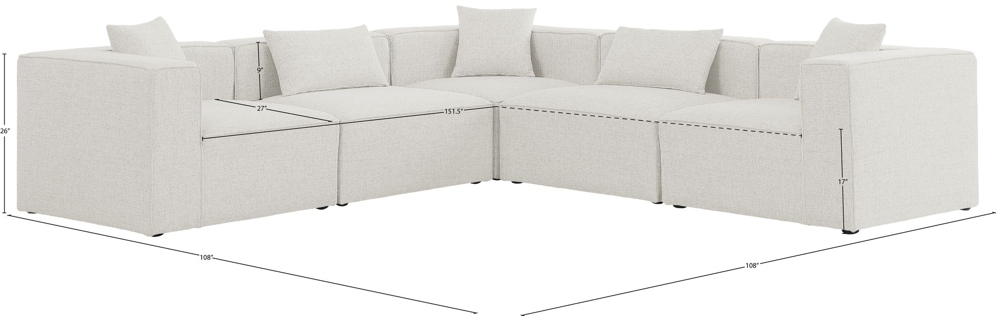 Cube 108" 5-Piece Linen Fabric Modular Sectional