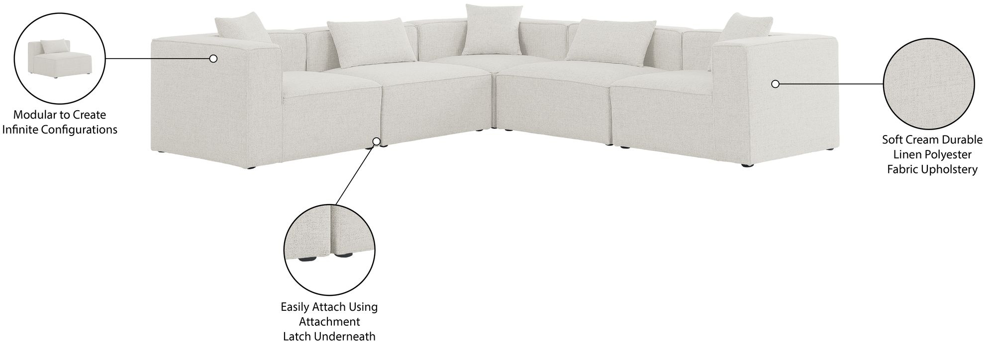 Cube 108" 5-Piece Linen Fabric Modular Sectional