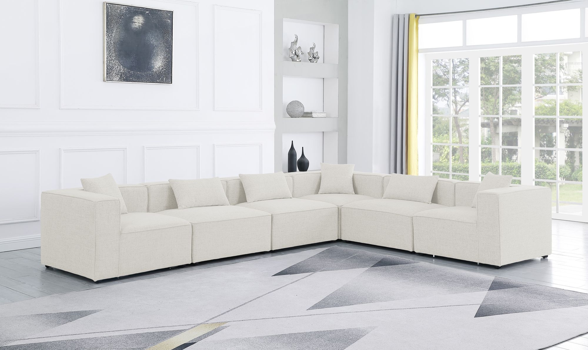 Cube 144" 6-Piece Linen Fabric Modular Sectional