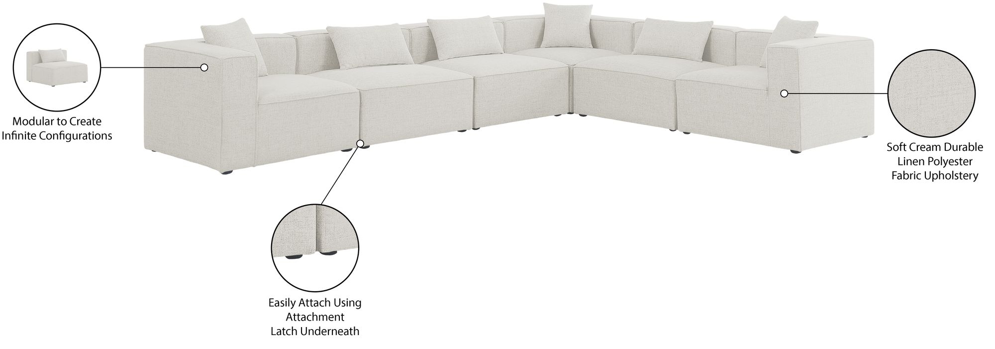 Cube 144" 6-Piece Linen Fabric Modular Sectional