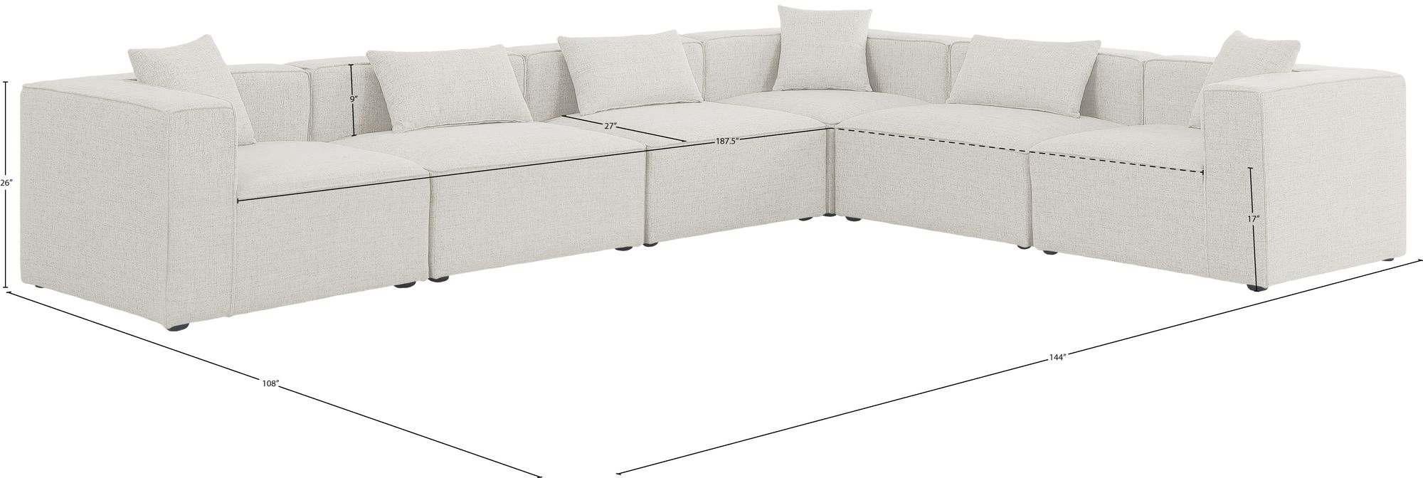 Cube 144" 6-Piece Linen Fabric Modular Sectional